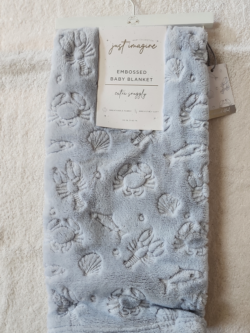 Just Imagine Under The Sea Corn Flower Blue Embossed Baby Blanket New